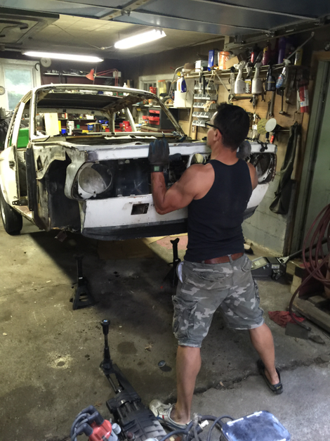 Don’t try this at home: the shell was light enough for Casey’s friend Joseph to pick up in the front.